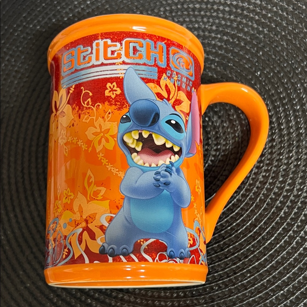 Disney Orange Mug with Stitch Design Vtg